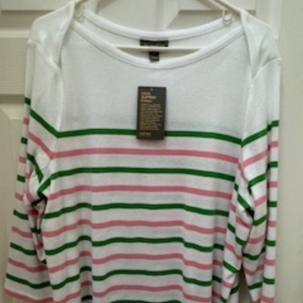 STYLE & CO Plus Size Striped Pima Cotton 3/4-Sleeve Top 2X